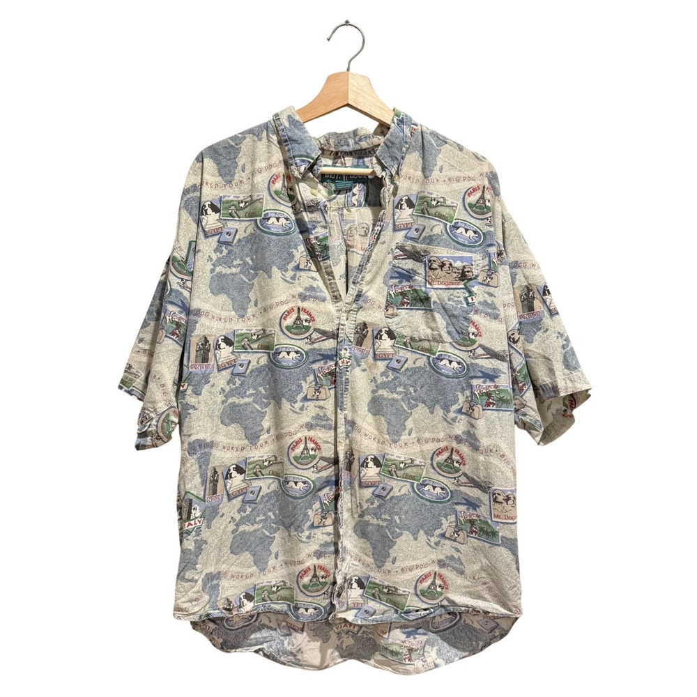 Vintage Big Dogs World Tour Map Graphic Button Down Shirt Mens XL